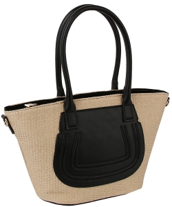 Straw Shopper Tote Bag LQ338-Z BLACK